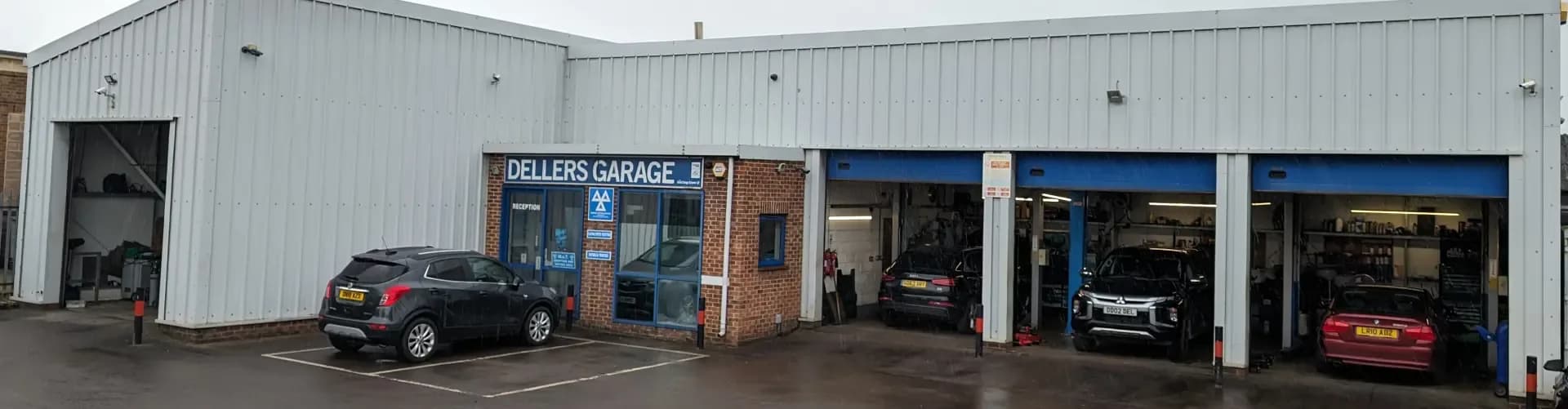 The full frontage of Dellers Garage, Hobley Drive, Swindon